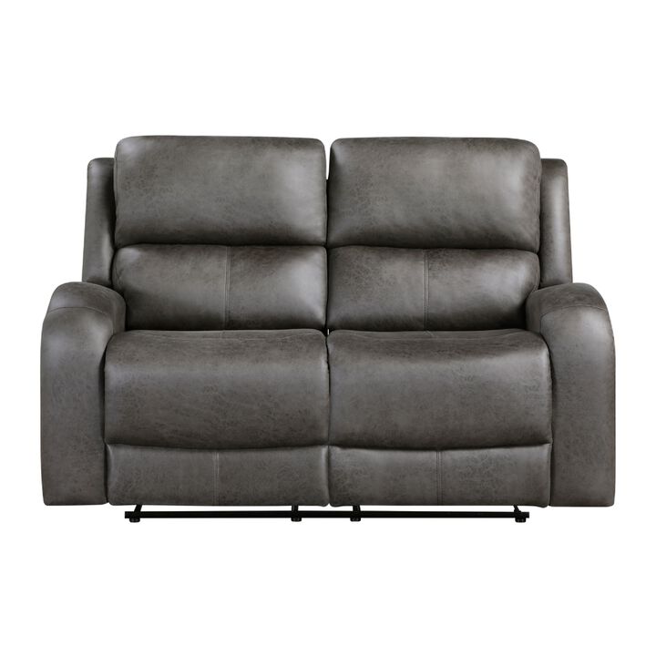 Patsy Manual Recliner Loveseat, Gray Polished Microfiber, 62 Inch - Benzara