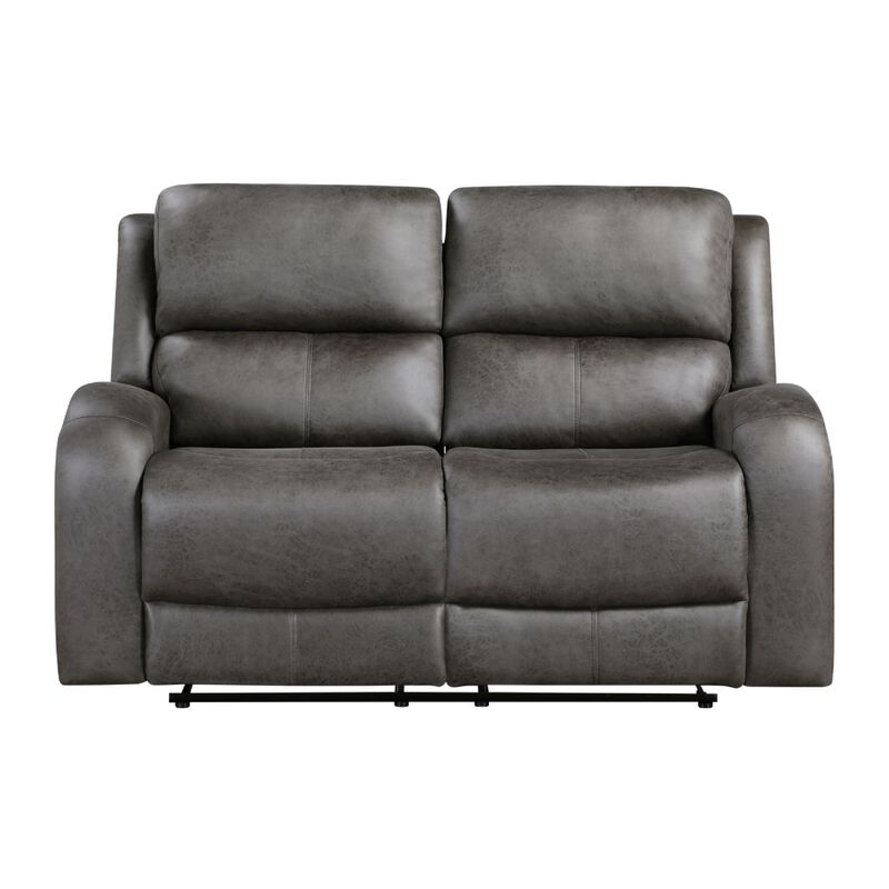 Patsy Manual Recliner Loveseat, Gray Polished Microfiber, 62 Inch - Benzara