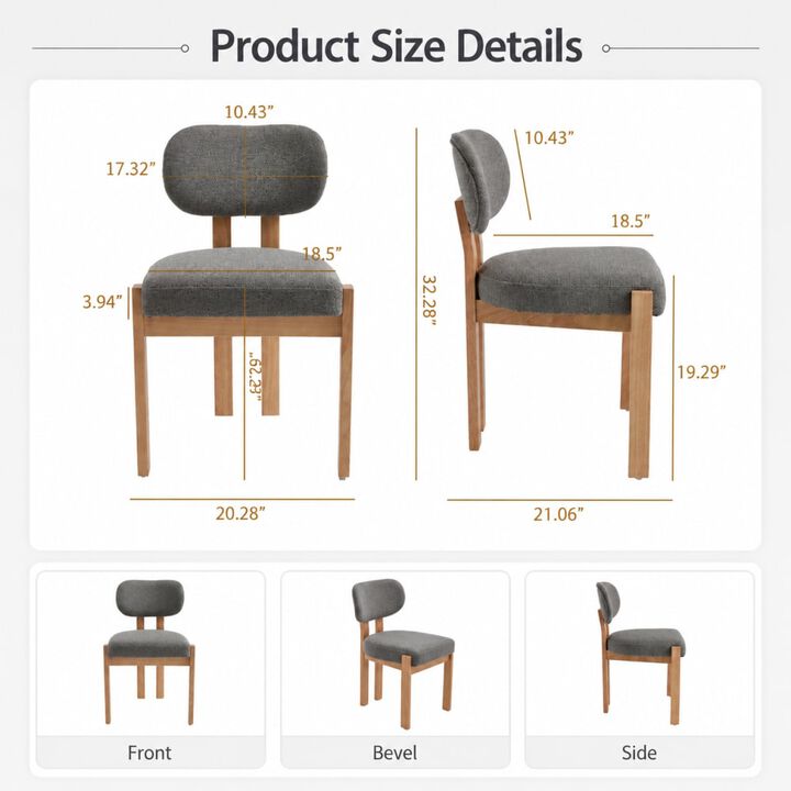 GOODSILO Mid-Century Modern Upholstered Wooden Dining Chairs Set of 2, Sturdy Space-Saving Seating for Kitchen and Dining Room Small Spaces