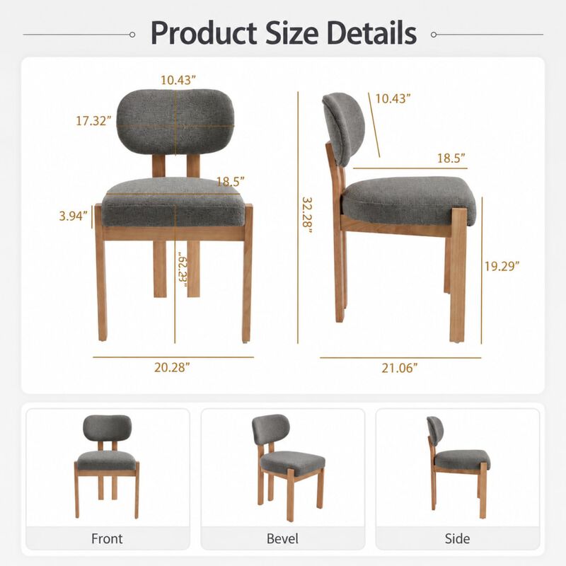 GOODSILO Mid-Century Modern Upholstered Wooden Dining Chairs Set of 2, Sturdy Space-Saving Seating for Kitchen and Dining Room Small Spaces image number 1