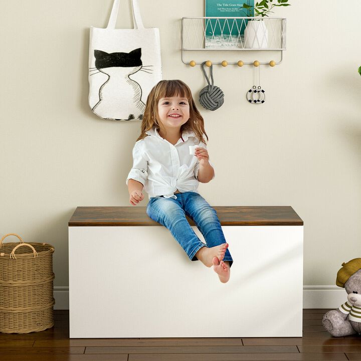 Flip-top Storage Chest with Self-hold Cover and Pneumatic Rod-White