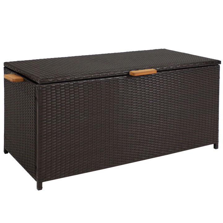 Sunnydaze Resin Wicker Indoor/Outdoor Storage Deck Box with Handles - Black