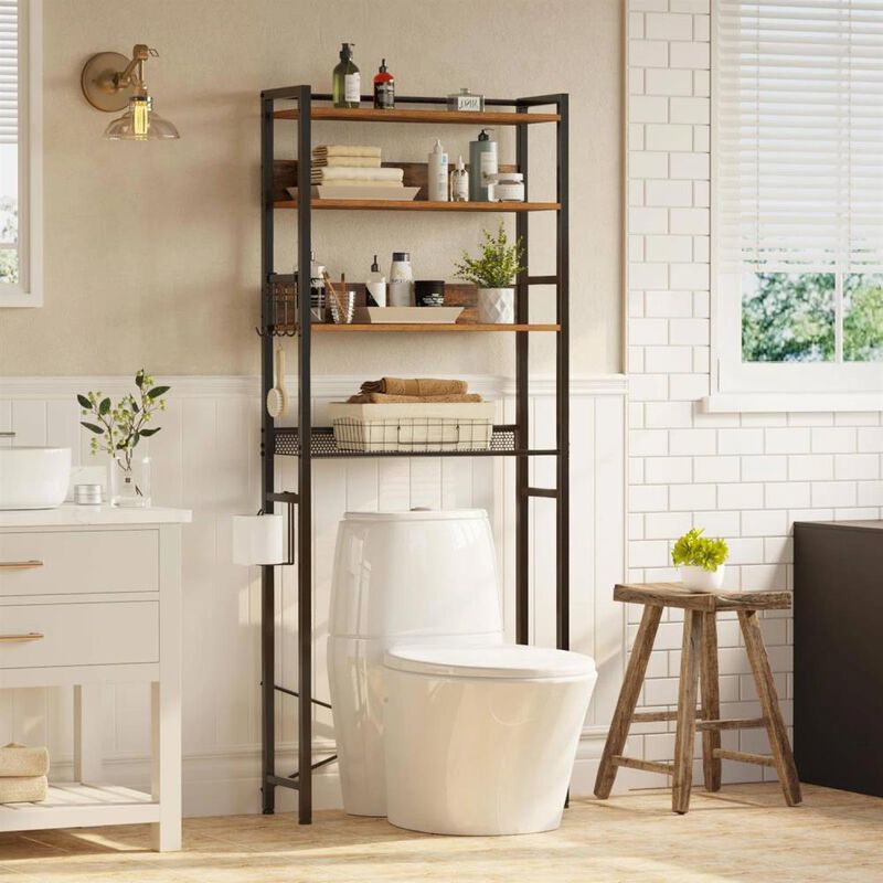 Hivvago White Over the Toilet Storage Freestanding Modern Metal Wood Shelving Unit