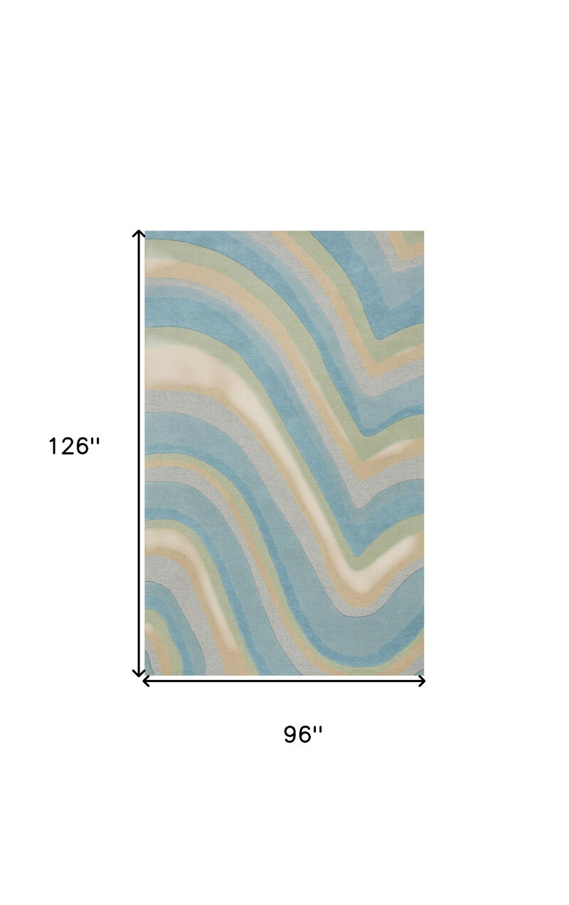HomeRoots 8' X 10' Blue Beige And Green Wool Abstract Hand Tufted Area Rug image number 3