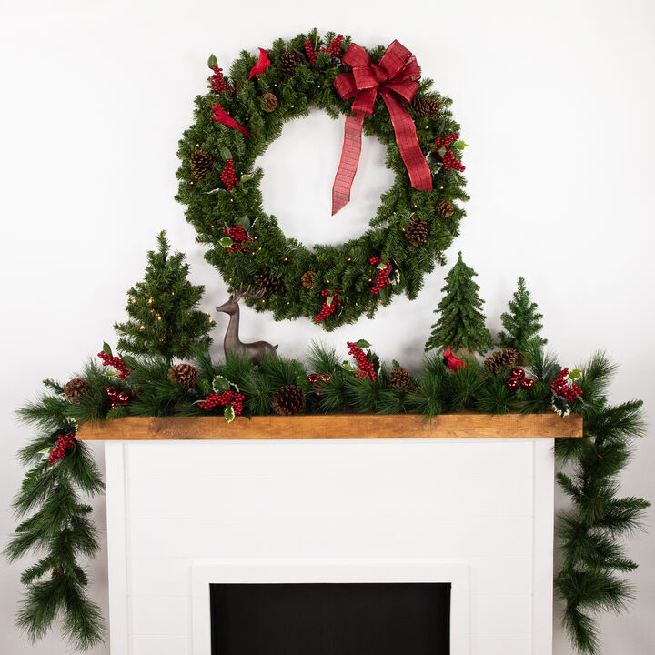 Pre-Lit Canadian Pine Artificial Christmas Double Wreath  36-Inch  Clear LED Lights