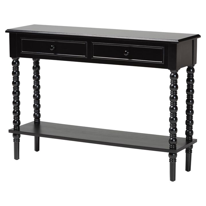 Baxton Studio Malinda Classic Black Wood 2 Drawer Console Table with Spindle Legs
