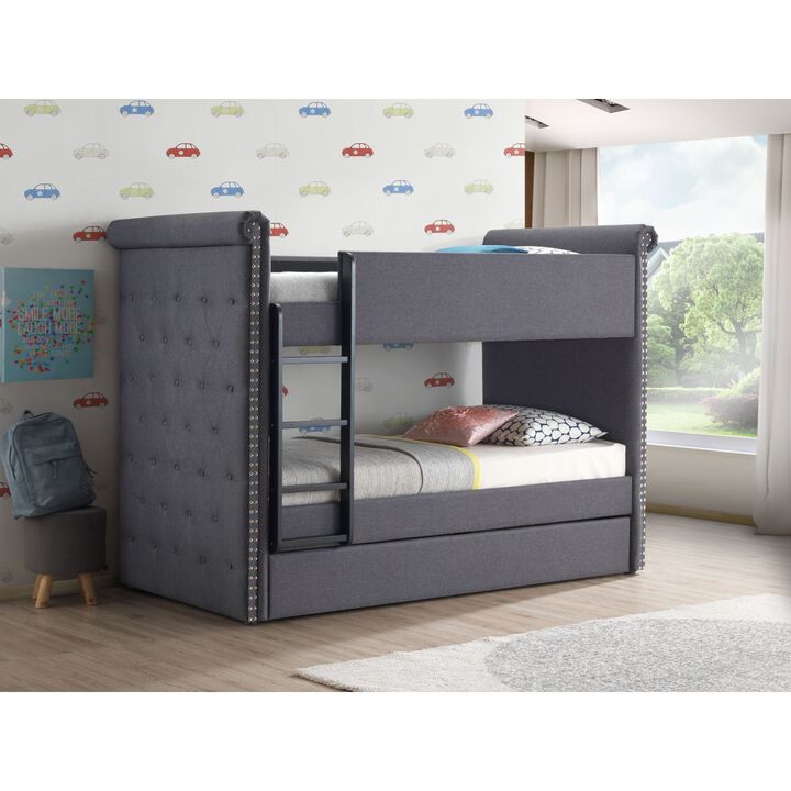 Romana II Bunk Bed & Trundle (Twin/Twin), Gray Fabric (1Set/3Ctn)