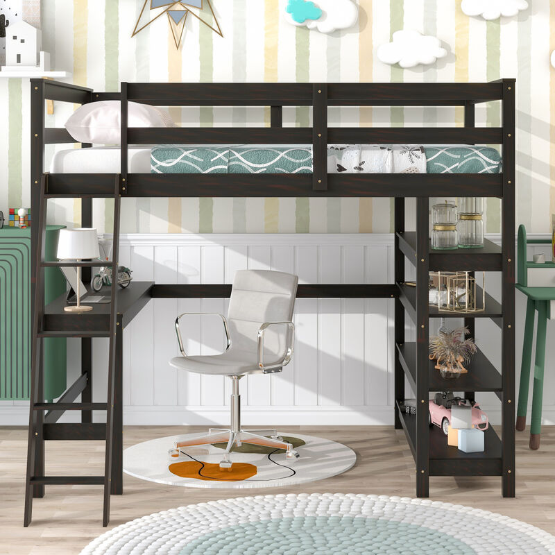 Loft Bed Full with desk, ladder, shelves, Espresso