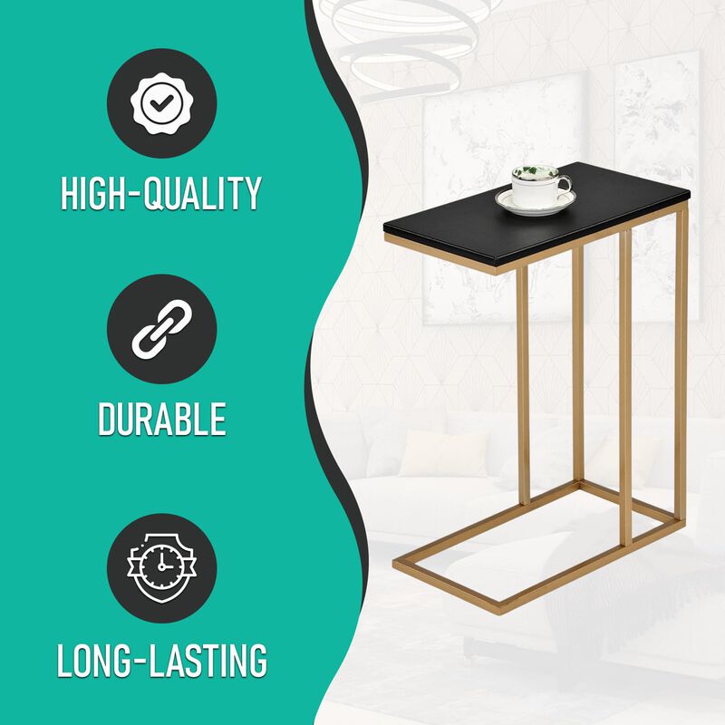Kings Brand Furniture C-Shaped End Table Side Table for Sofa and Bed Couch Table TV Tray for Bedroom and Living Room (Gold/Black) image number 4