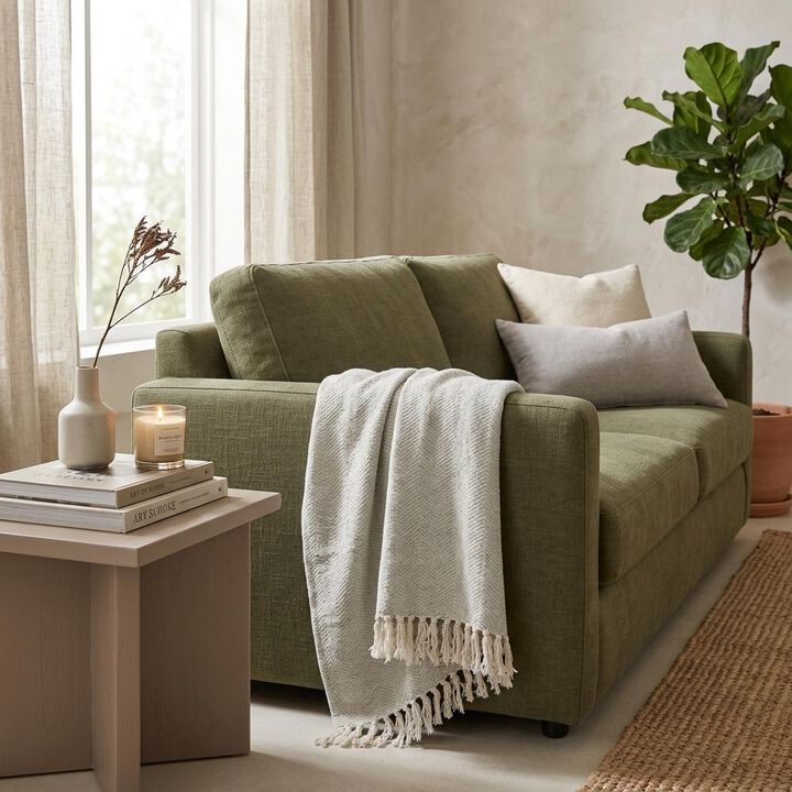 HomeRoots Light Gray Woven 100% Cotton Throw Blanket