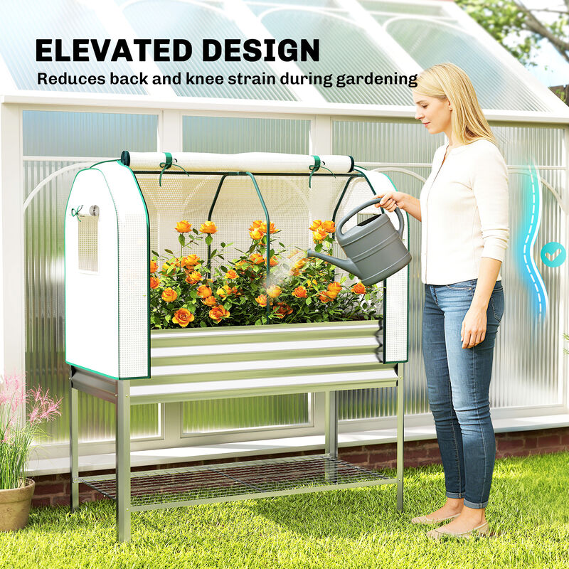 Hivvago Metal Raised Planter with Greenhouse Cover and Shelf image number 5