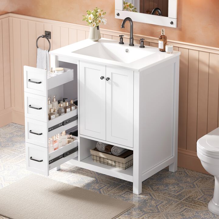 Merax Bathroom Storage Cabinet with Ceramic Basin, 2 Drawers & Door Cabinet