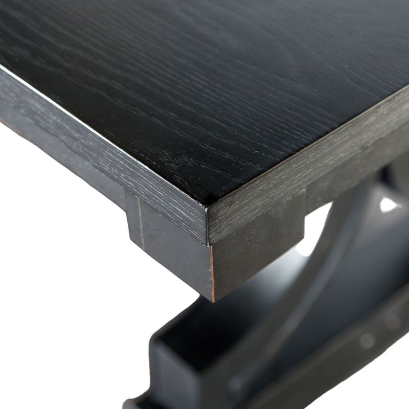 Luke 7pc Dining Table Set with 6 Wingback Chairs, Rectangular, Black, Beige - Benzara