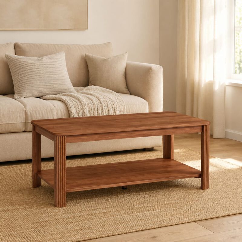 GOODSILO 2-Tier Arc Corner Coffee Table with Open Storage Shelf, Vertical Wave Grain Legs, Modern Minimalist Rectangle Accent Table for Living Room Bedroom Small Spaces image number 3