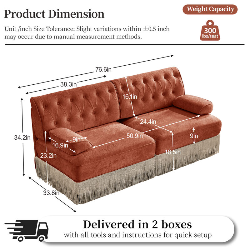 TATEUS Velvet Fabric Sofa image number 3
