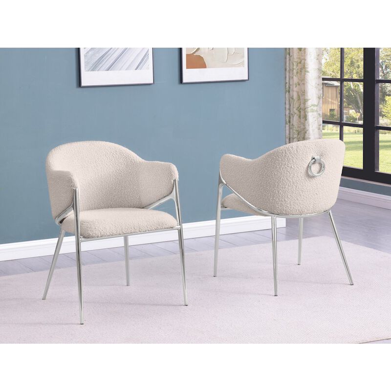 Cream Boucle Fabric Side Chiars With Silver Base