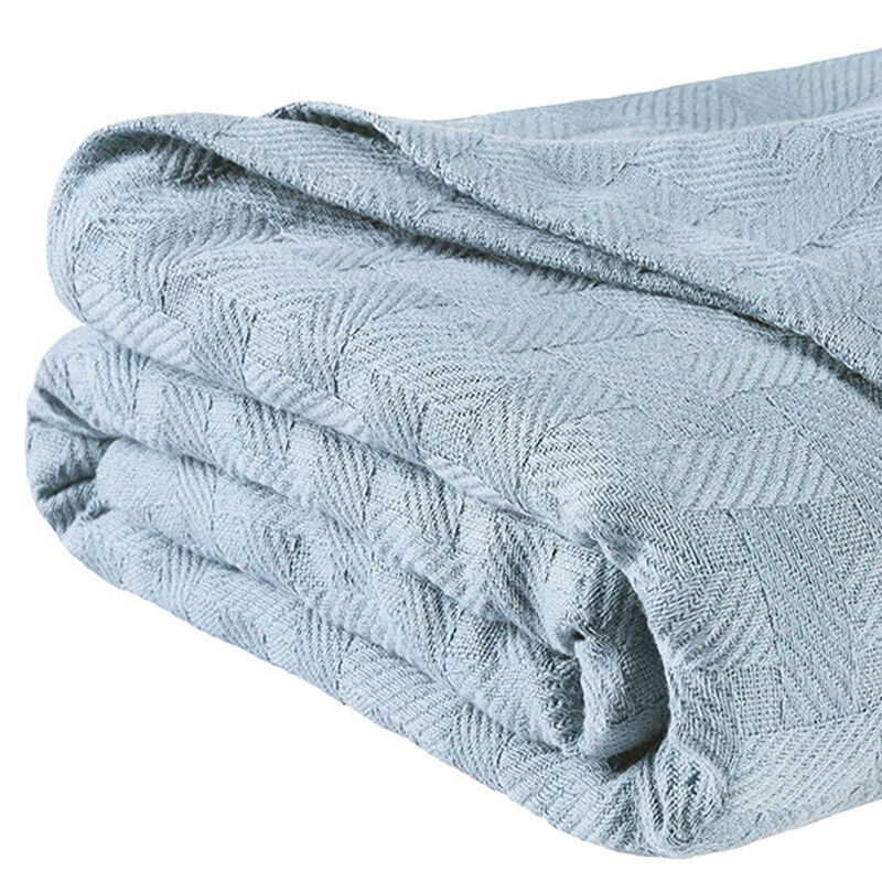 HomeRoots King Light Blue Cotton Basketweave Geometric Blanket image number 2