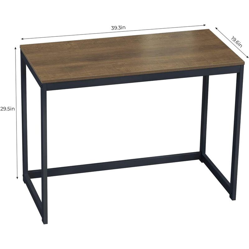 Hivvago Small Home Office Modern Laptop Computer Desk Table Metal Frame Brown Wood Top