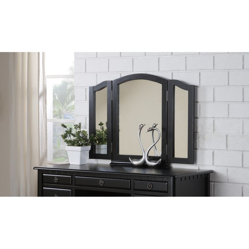 Bedroom Contemporary Vanity Set w Foldable Mirror Stool Drawers Black Color