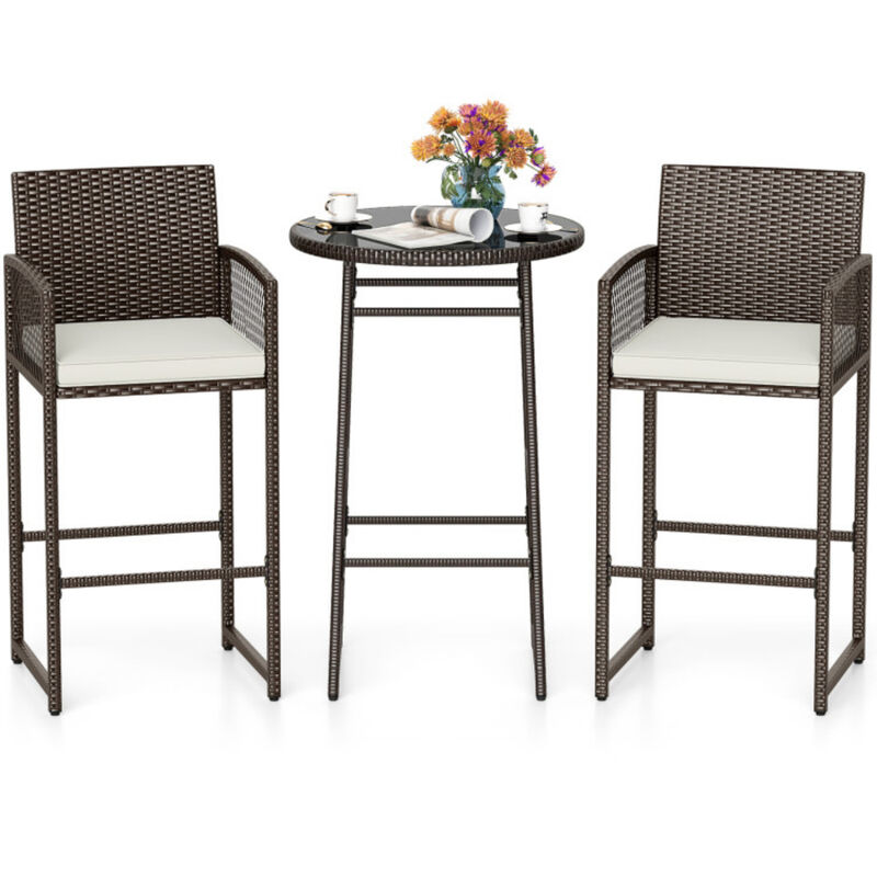Outdoor Wicker 3 Piece Bar Set with Bar Height Table and Armchairs image number 4