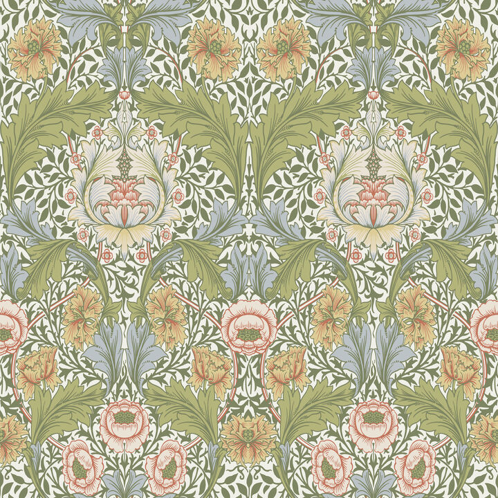 Myrtle Green Floral Ogee Wallpaper