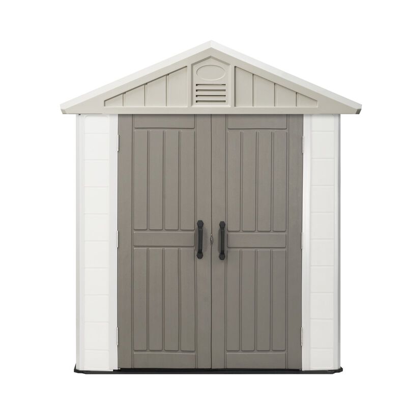 Weather Resistant Resin Garden Storage Shed with Reinforced Floor, Lockable Door for Tools & Bike Storage-Grey image number 0