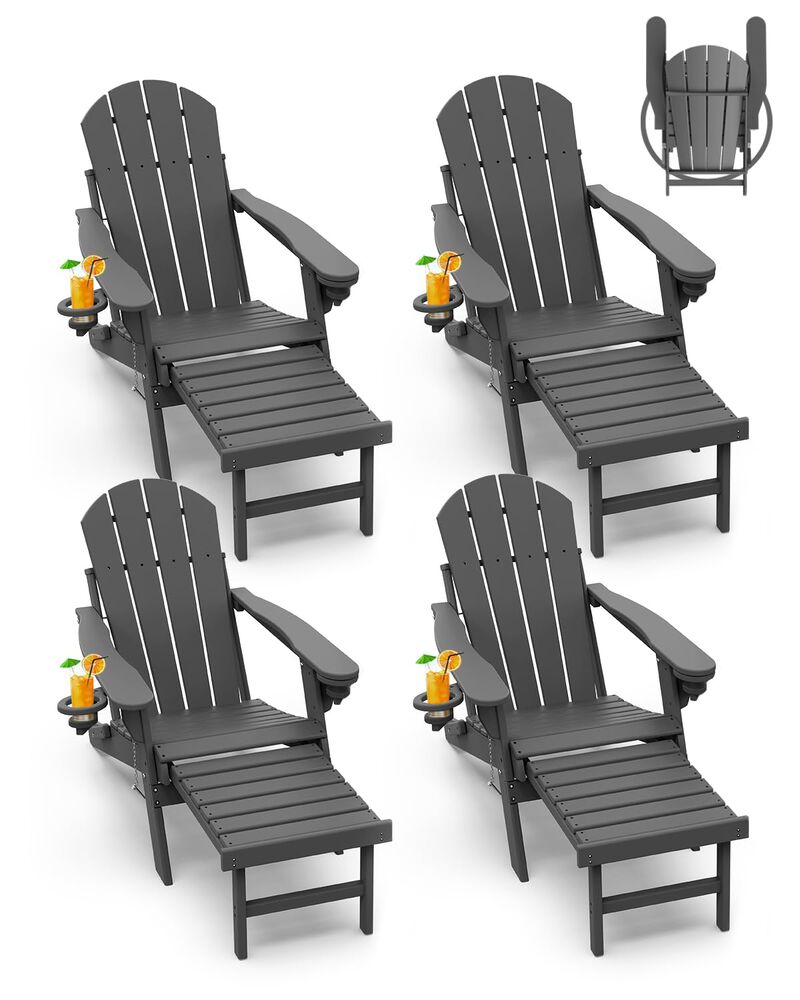 GREENVINES Adirondack-Chairs-with-Ottoman | Set of 4 | Folding | Retractable-Footrest | HDPE Plastic | All Weather Fire Pit Chai