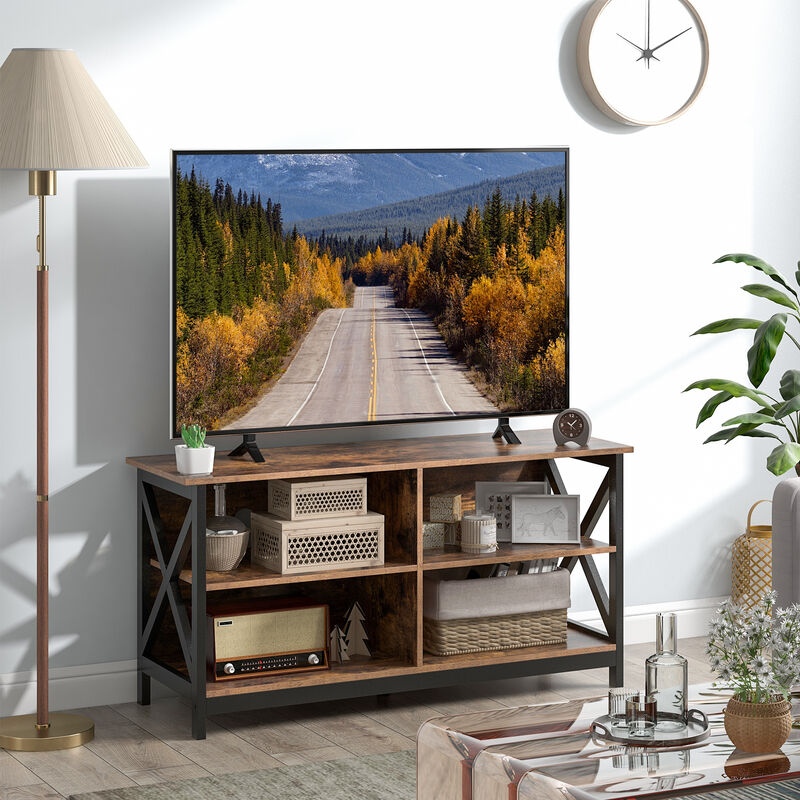 Wooden TV Stand Entertainment for TVs up to 55 Inch with X-Shaped Frame image number 1