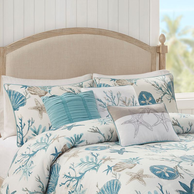 Gracie Mills Koreen 6-Piece Coastal Escape Cotton Sateen Bedding Ensemble