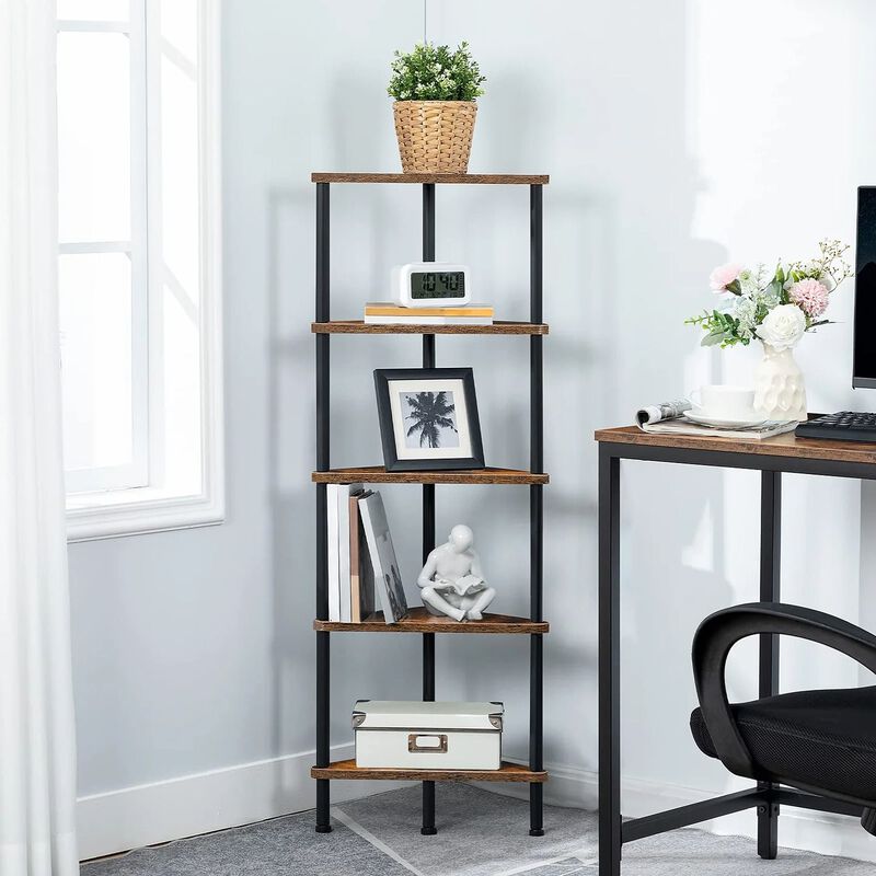 Industrial Style Corner Bookcase 5 Shelf Unit for Space Saving Storage image number 3