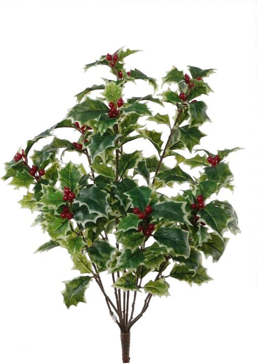 Set of 2: 18" Green & White Holly Bush with Realistic Red Berries, UV Resistant, Indoor/Outdoor, Faux Greenery, Patio & Garden, Home & Office Decor
