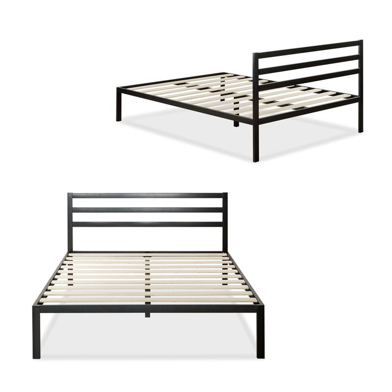 Metal Platform Bed Frame with Headboard and Wood Slats for Mattress Support