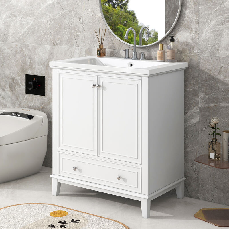 Whisen Vintage Bathroom Vanity with Sink Combo, Multi-functional Bathroom Cabinet with Doors and Drawer - Gray