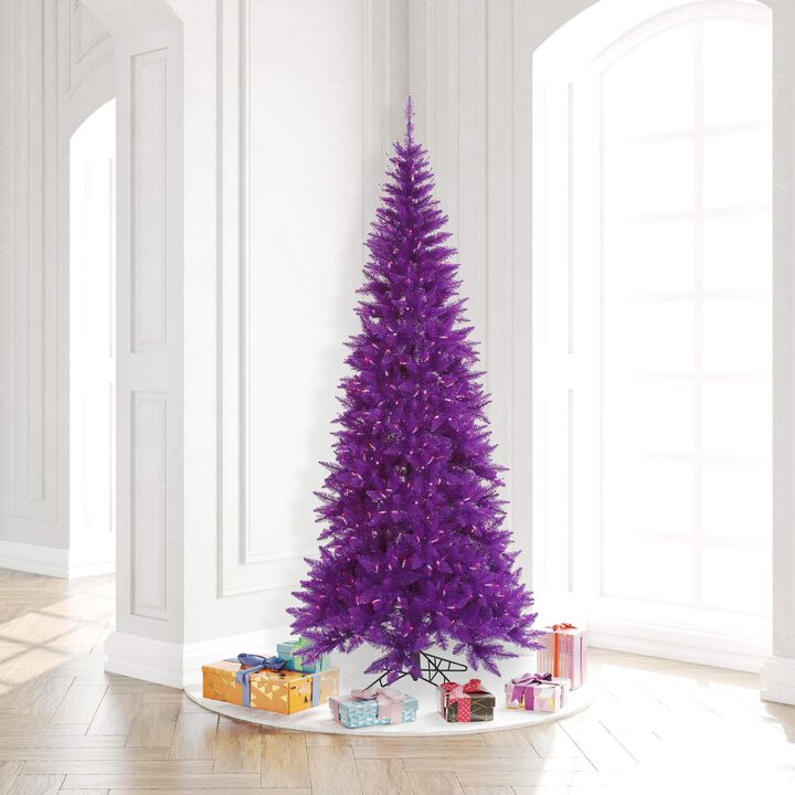 Vickerman 7.5' Purple Fir Slim Artificial Christmas Tree - Purple Dura-lit LED Lights - Faux Fir Christmas Tree - Seasonal Indoor Home Decor - Colorful Christmas Tree