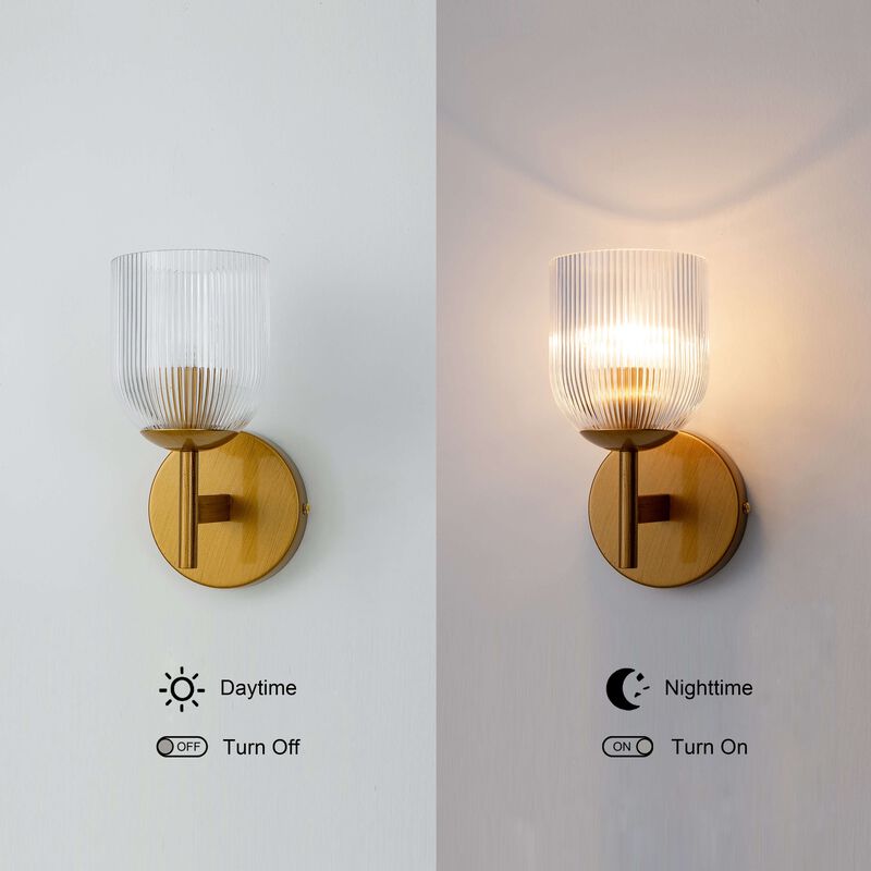 Alda 1 Light Mini Clear Ribbed Glass Shade Wall Sconce - Medium‑gloss Brushed Brass Finish image number 8