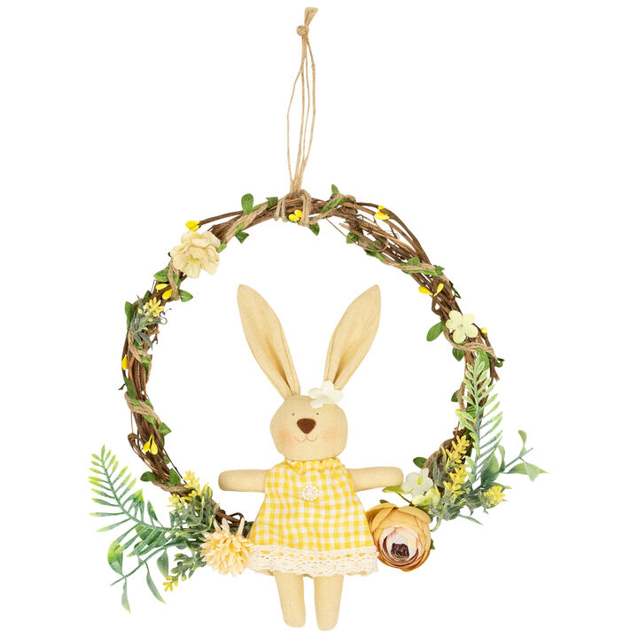 Bunny with Flowers Artificial Easter Twig Wreath - 10"
