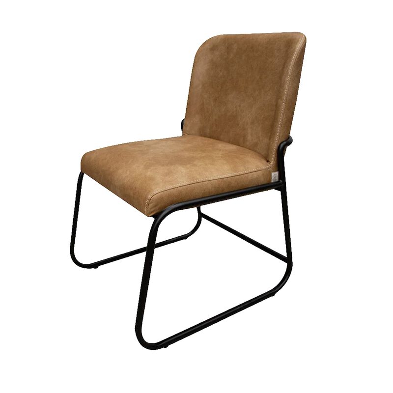 Jenny Dining Side Chair Set of 2, Brown Faux Leather, Black Iron Frame