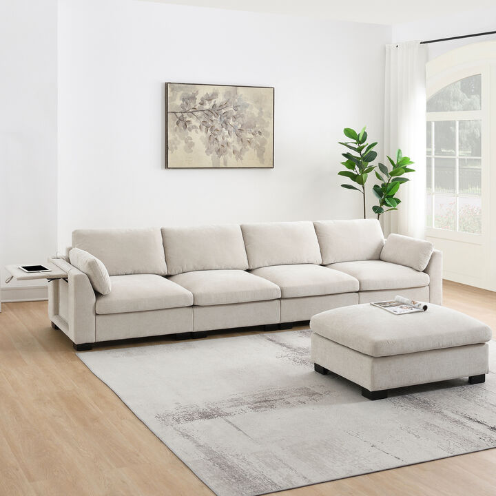 Merax ectional Sofa, L-Shape with Folding Table and Dual-Port Charging