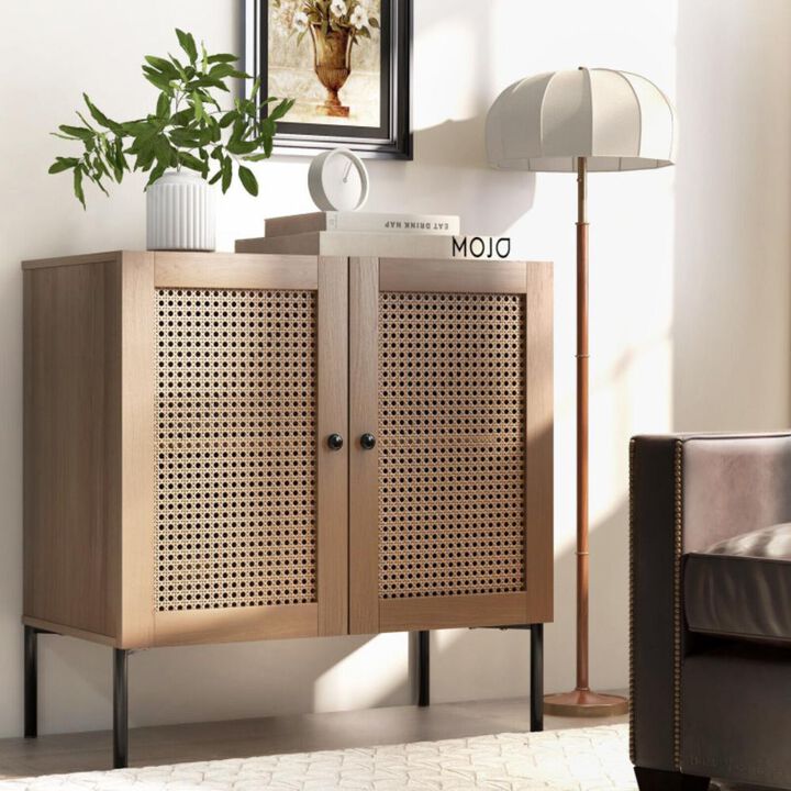 Hivvago Kitchen Sideboard with 2 Rattan Doors and Adjustable Shelf