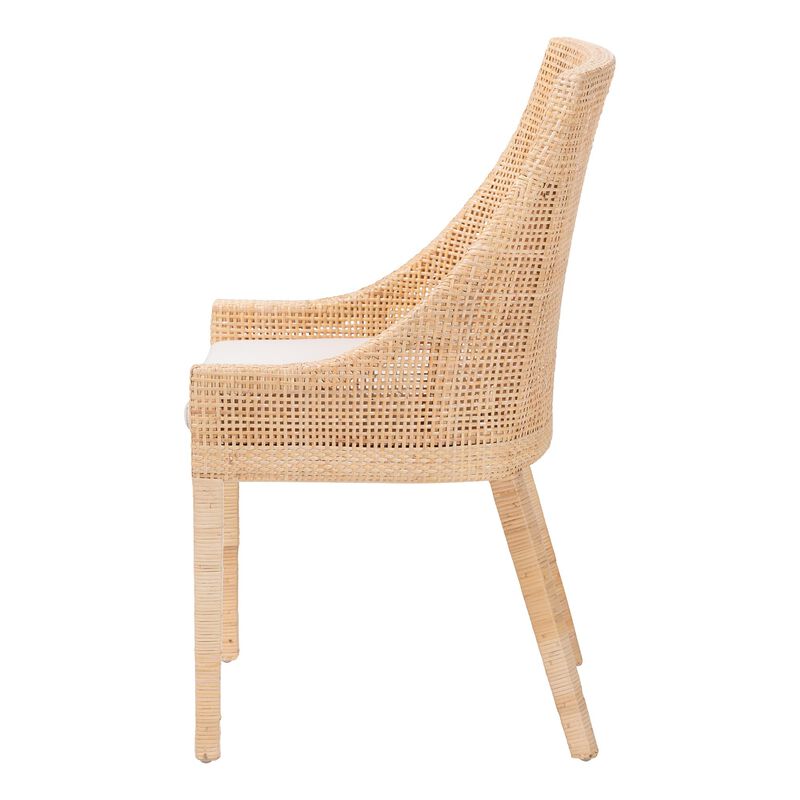 bali & pari Beata Natural Rattan Dining Chair - Handcrafted Wingback Accent Chair with Woven Detailing and Removable Cushion, Coastal Boho Seating for Kitchen or Dining Room