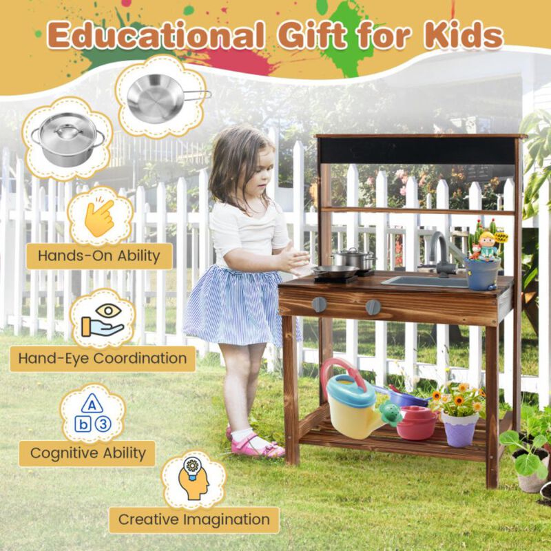 Hivvago Outdoor Mud Kitchen for Kids with Rotatable Faucet and Removable Sink