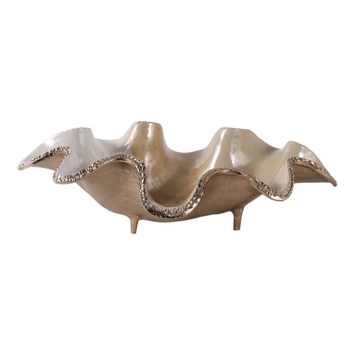 20x12" Curvy Metal Bowl, Tan/gold