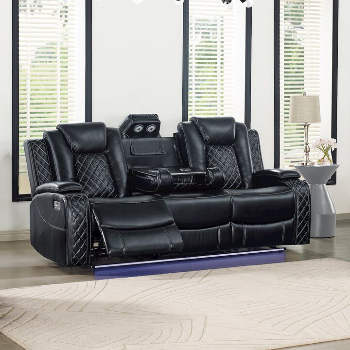 New Classic Furniture Orion II Faux Leather Power Sofa, Black