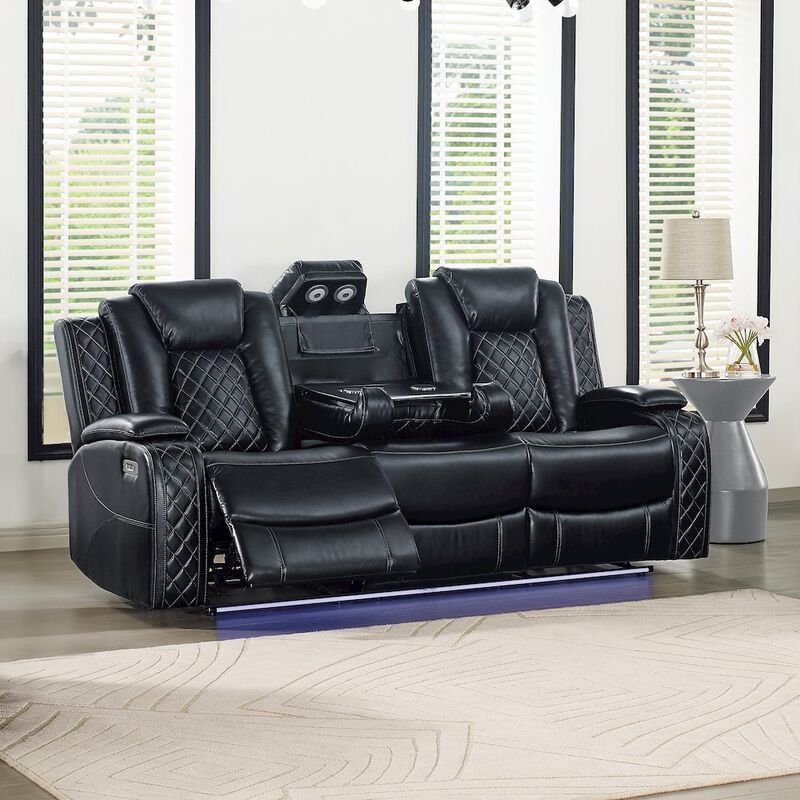 New Classic Furniture Orion II Faux Leather Power Sofa, Black