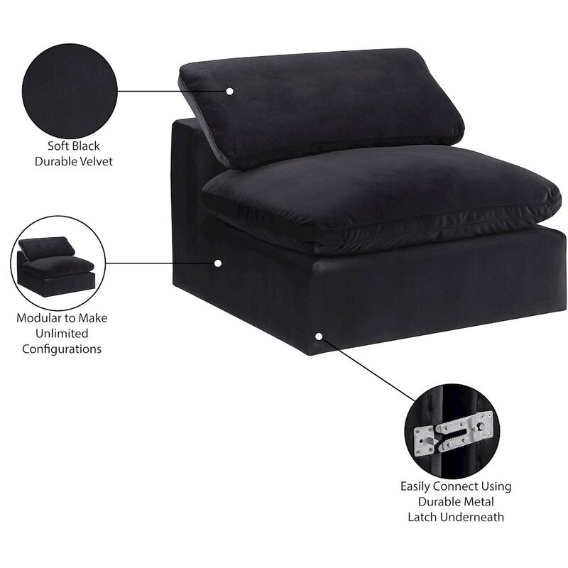 Meridian Furniture Comfy Black Velvet Modular Armless Chair