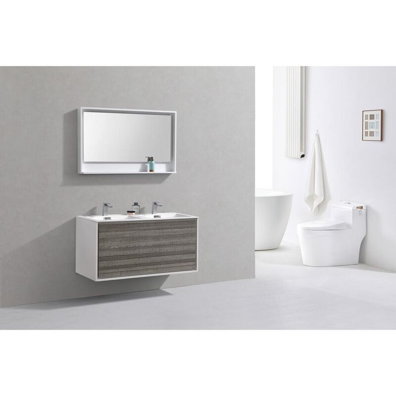 Kubebath DeLusso 48 Double Sink  Ash Gray Wall Mount Modern Bathroom Vanity