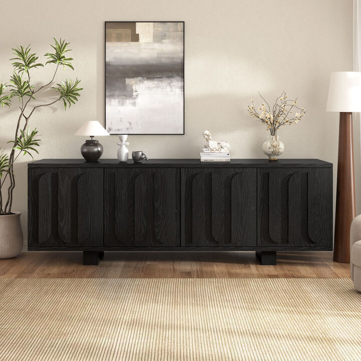 Merax Vintage TV Cabinet with Integrated Curved Wood Pulls, Customizable Storage