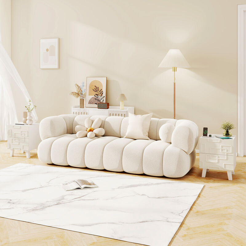 Modern Nightstand Side Table with Drawers and 3D Geometric Patterns for Bedroom