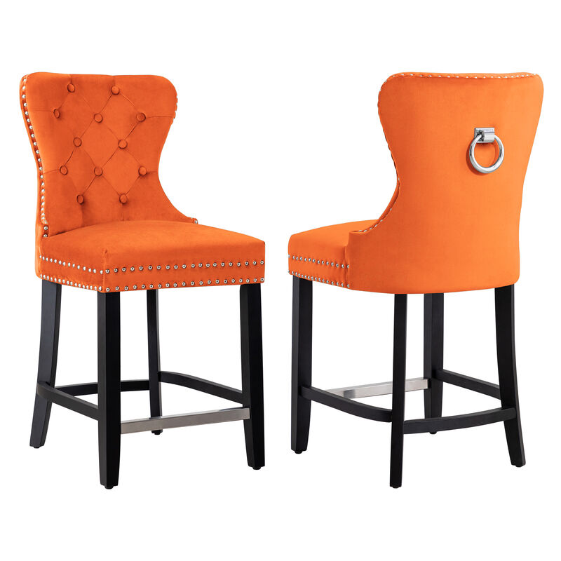 WestinTrends 24" Tufted Velvet Counter Stool (Set of 2)