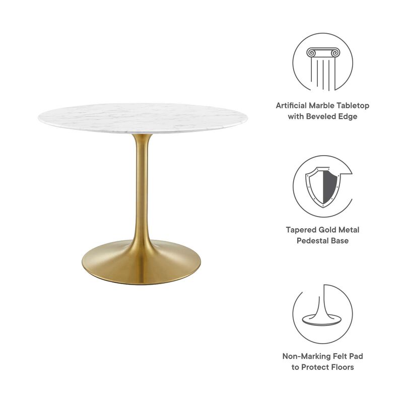 Modway - Lippa 40" Round Artificial Marble Dining Table Gold White